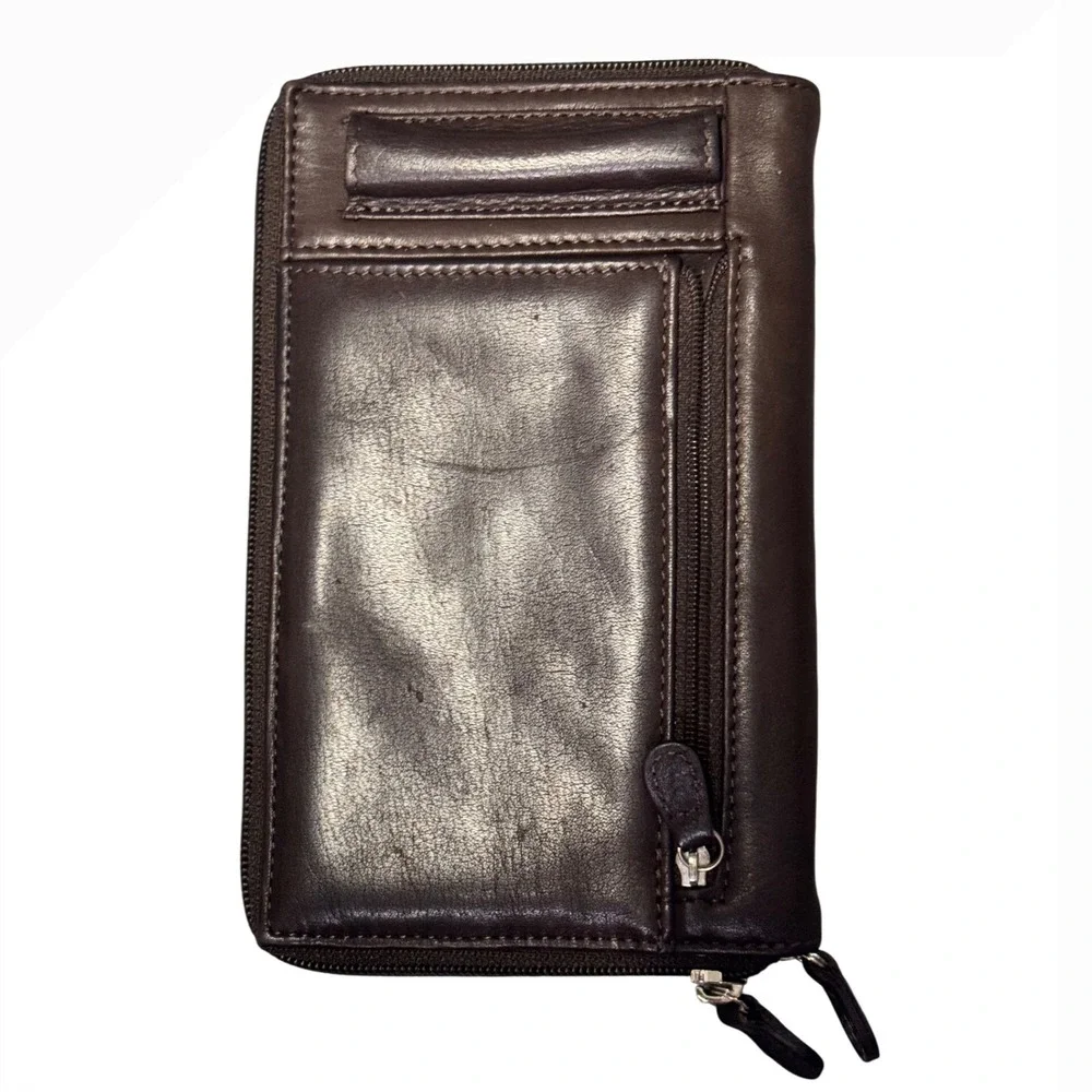 Fossil Brown Leather Zip Around Organizer Wallet Clutch Card Holder Travel Case